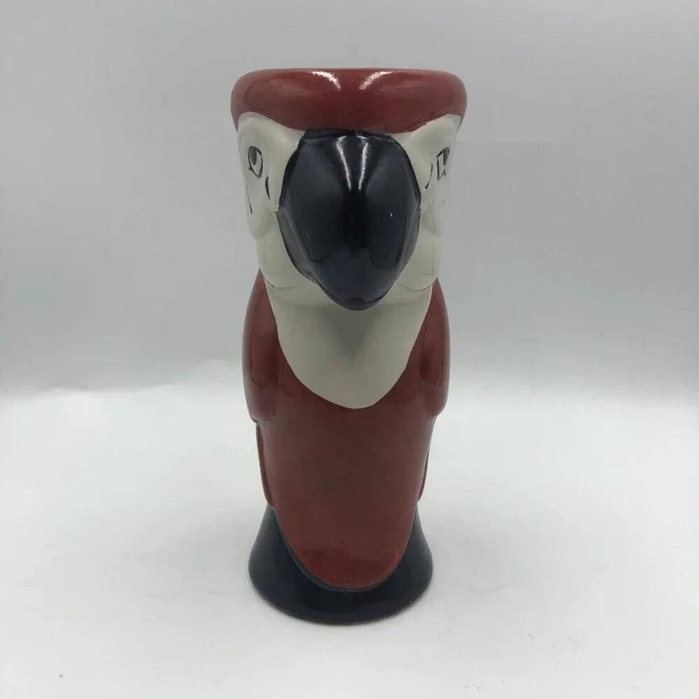 Vintage Ceramic Tropical Parrot Bird Tiki Vase Macaw Cup Planter